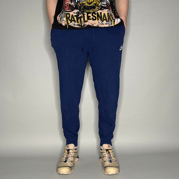 Nike Sweatpants Navy Blue Cotton Joggers White Swoosh - Picture 2 of 4